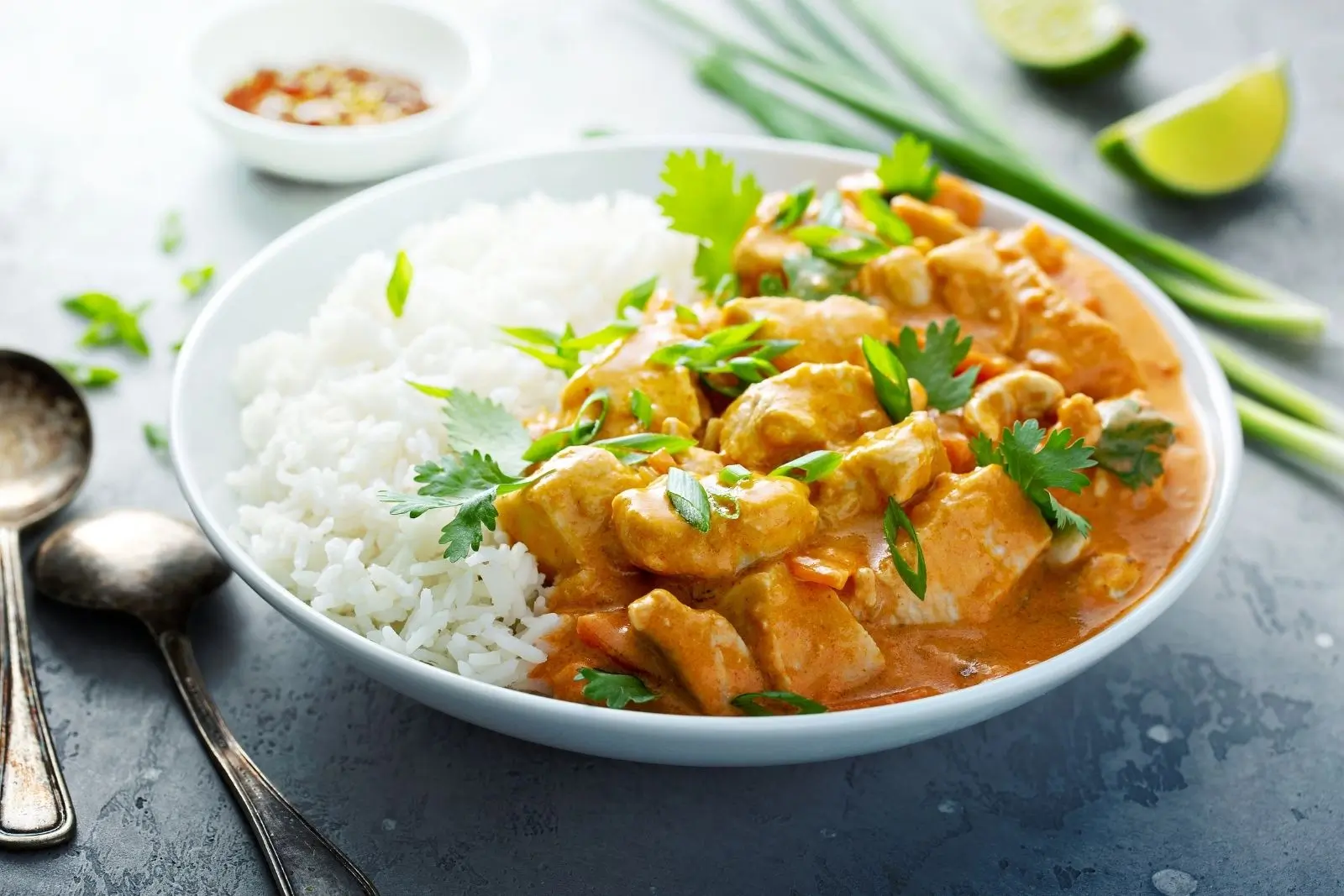 Creamy chicken curry served with steamed white rice at Umai, a Asian Fusion Restaurant in Keizer